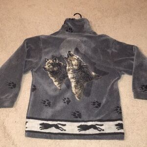 Kahu Made in New Zealand Wolf Wolfpack Wolves Howl Fleece Zipper Jacket Vintage